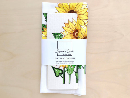 Sunflower Gift Duo | 1 Tea Towel + 1 Sponge Cloth