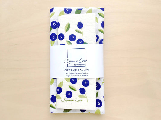 Blueberry Gift Duo | 1 Tea Towel + 1 Sponge Cloth
