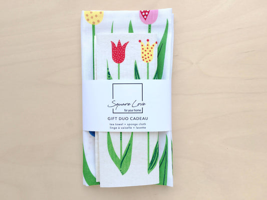 Tulip Gift Duo | 1 Tea Towel + 1 Sponge Cloth